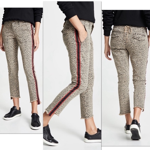 Pam & Gela Uniform Side Stripe Step Hem Pant in Leopard Sz 27 - Picture 1 of 7